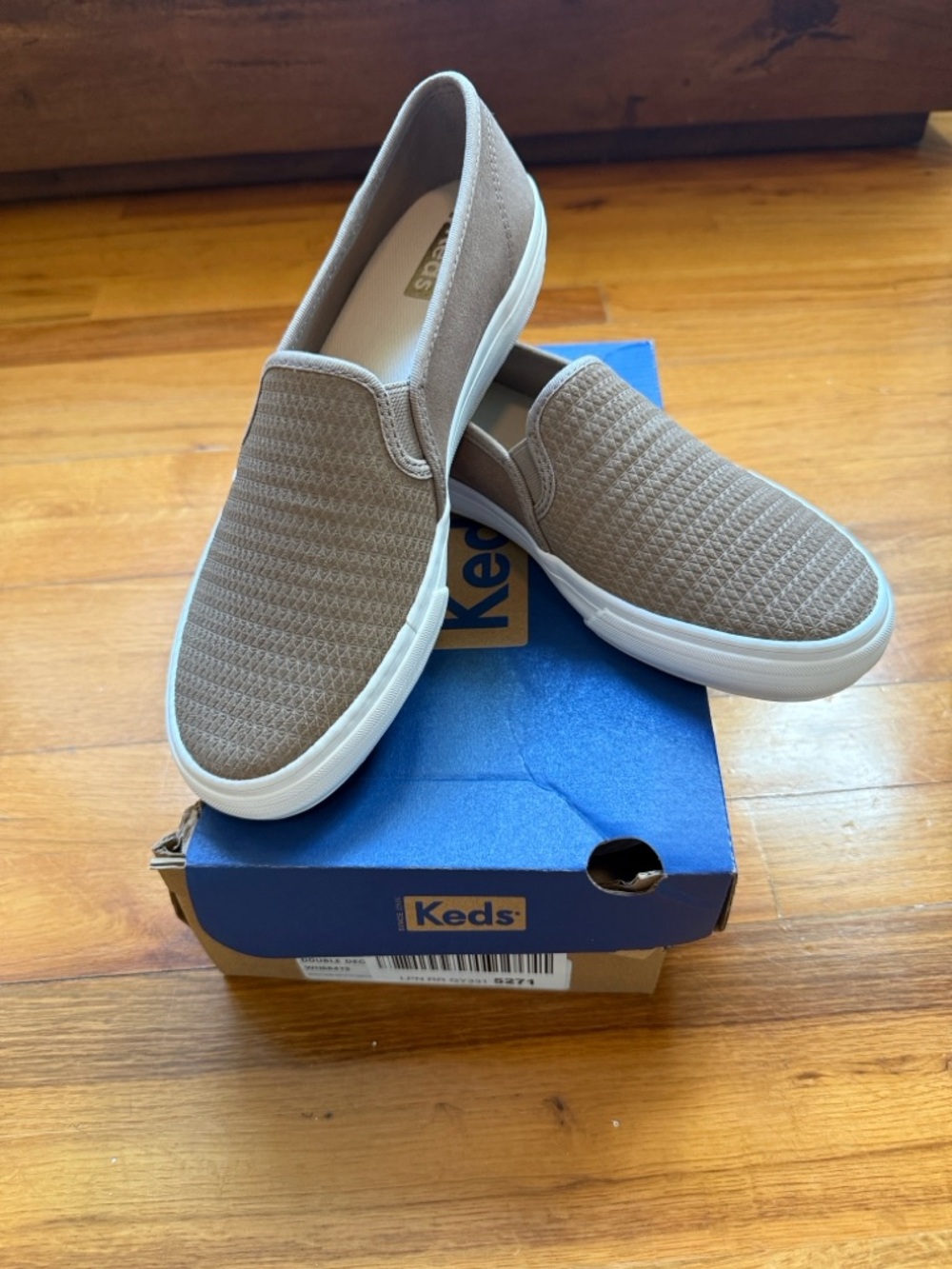 Keds Women’s Double Decker Slip-On Sneakers in Taupe, 7.5